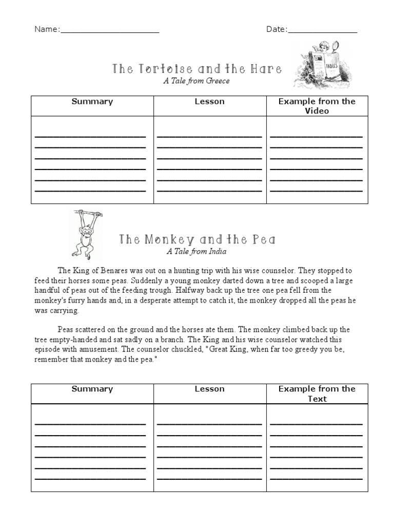 Fables WKSHT | PDF | Traditional Stories
