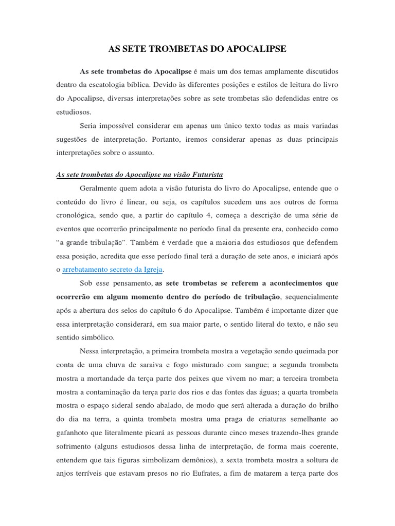 As Sete Trombetas Do Apocalipse Pdf Livro Do Apocalipse Anticristo
