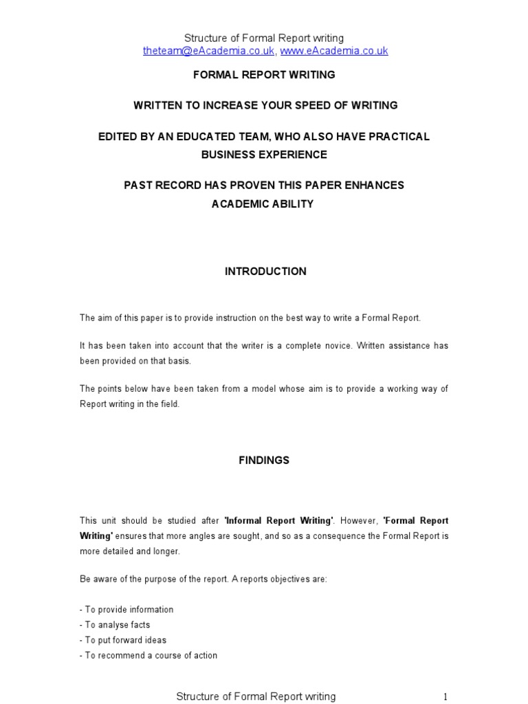 Formal Report Writing Structure Guide | PDF
