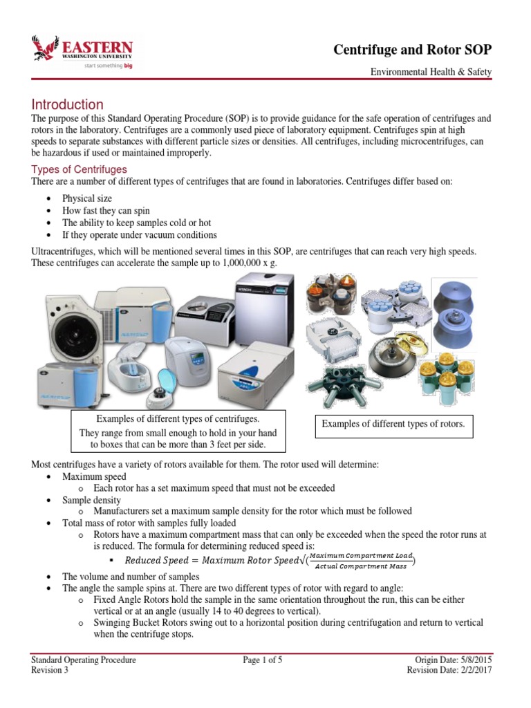 Centrifuge and Rotor SOP Types of Centrifuges PDF Centrifuge