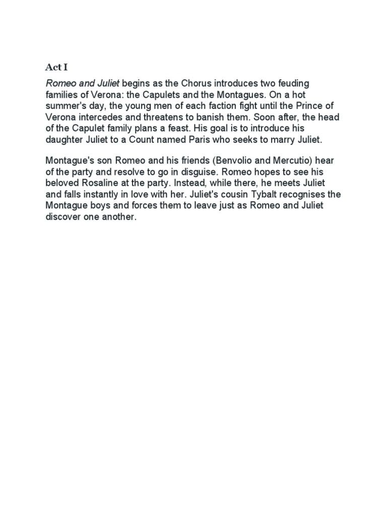 Act I Summary of Romeo and Juliet | PDF