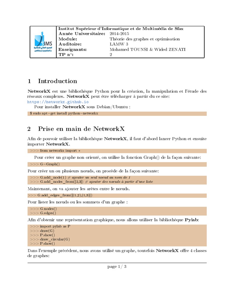 Introduction à NetworkX et Exercices Pratiques | PDF | Théorie des ...