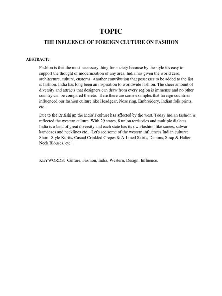 Topic: The Influence of Foreign Cluture On Fashion | PDF