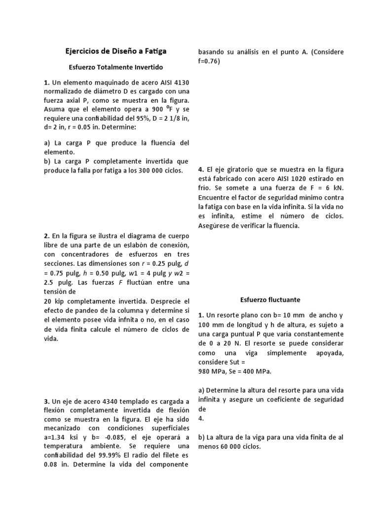 Ejercicios de Diseño a Fatiga en Acero | PDF | Fatiga (material) | Eje
