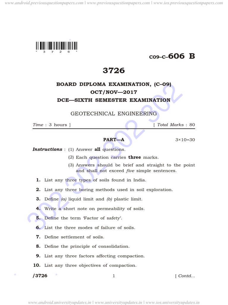 Geotechnical Engineering Exam Questions | PDF | Soil | Civil Engineering
