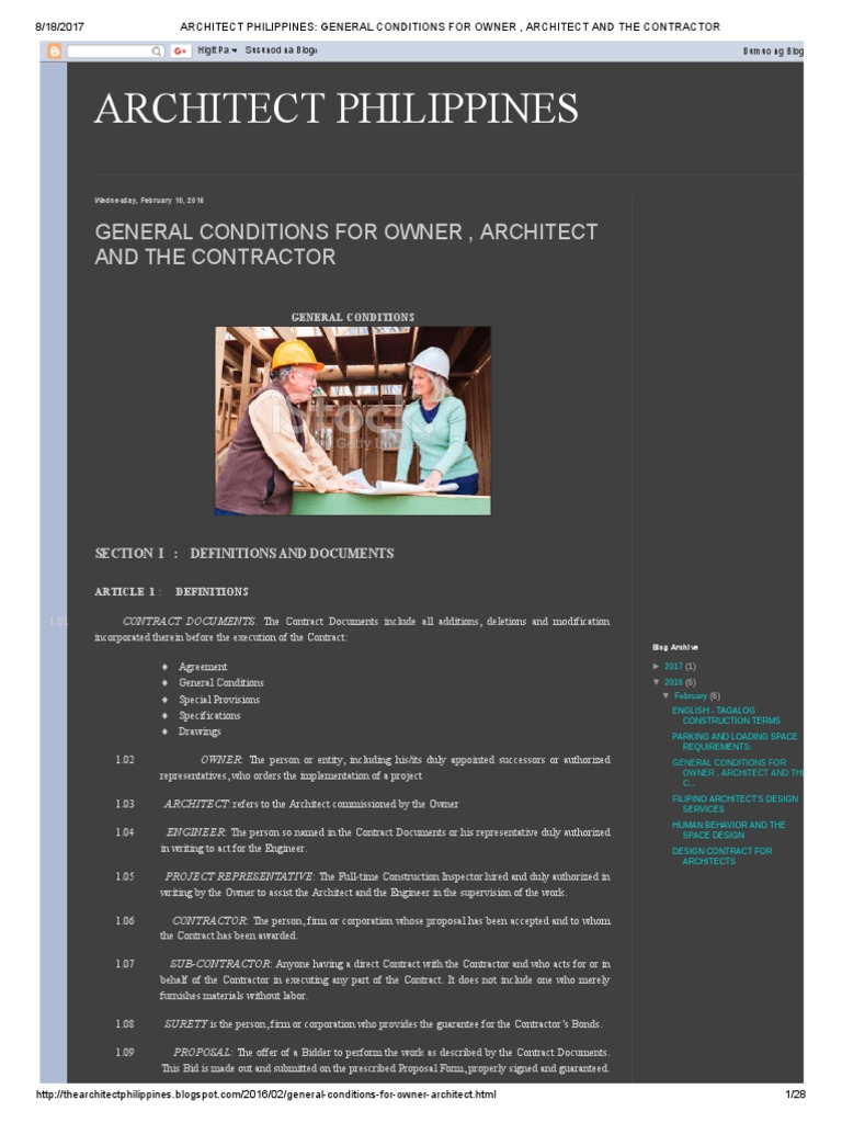 Architect Philippines General Conditions For Owner, Architect and The Contractor PDF Surety