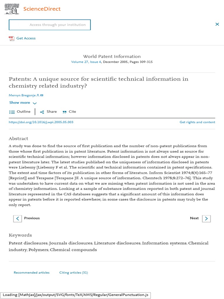 Patents A Unique Source For Scientific Technical Information in