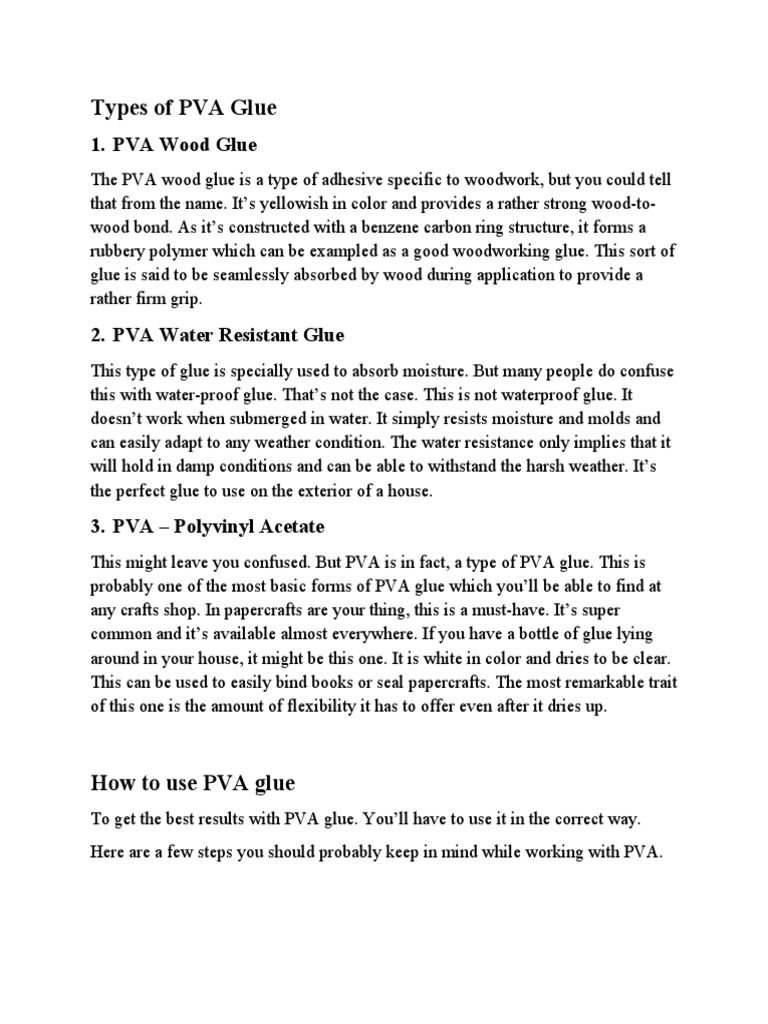 Types of PVA Glue and How To Use It PDF Adhesive Materials