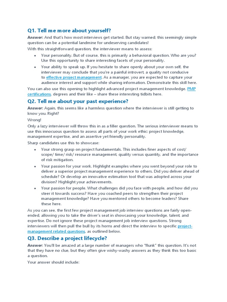 Project Management Interview Insights | PDF | Job Interview | Project ...