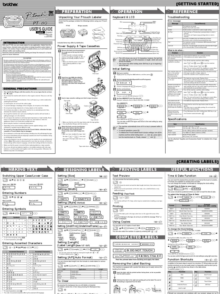 Brother Ptouch PT80 Label Maker Compact Cassette
