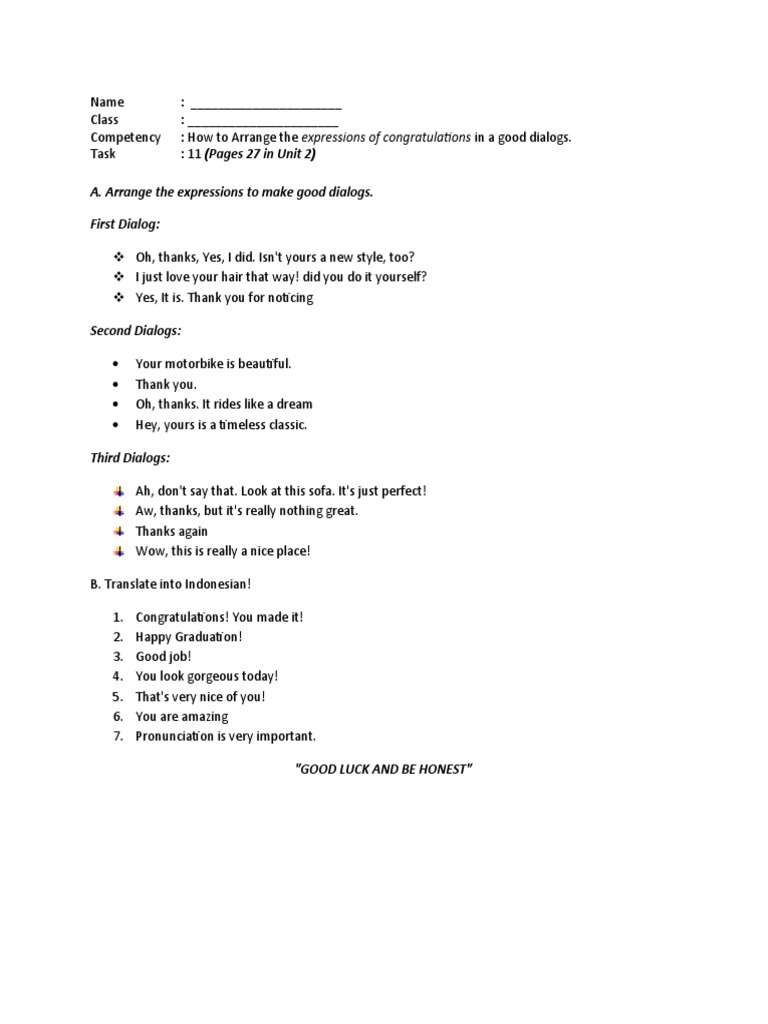 Dialogs for Expressing Congratulations | PDF