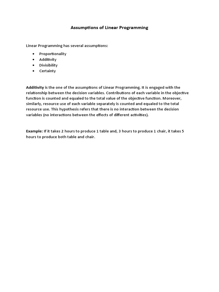 Assumptions of Linear Programming | PDF