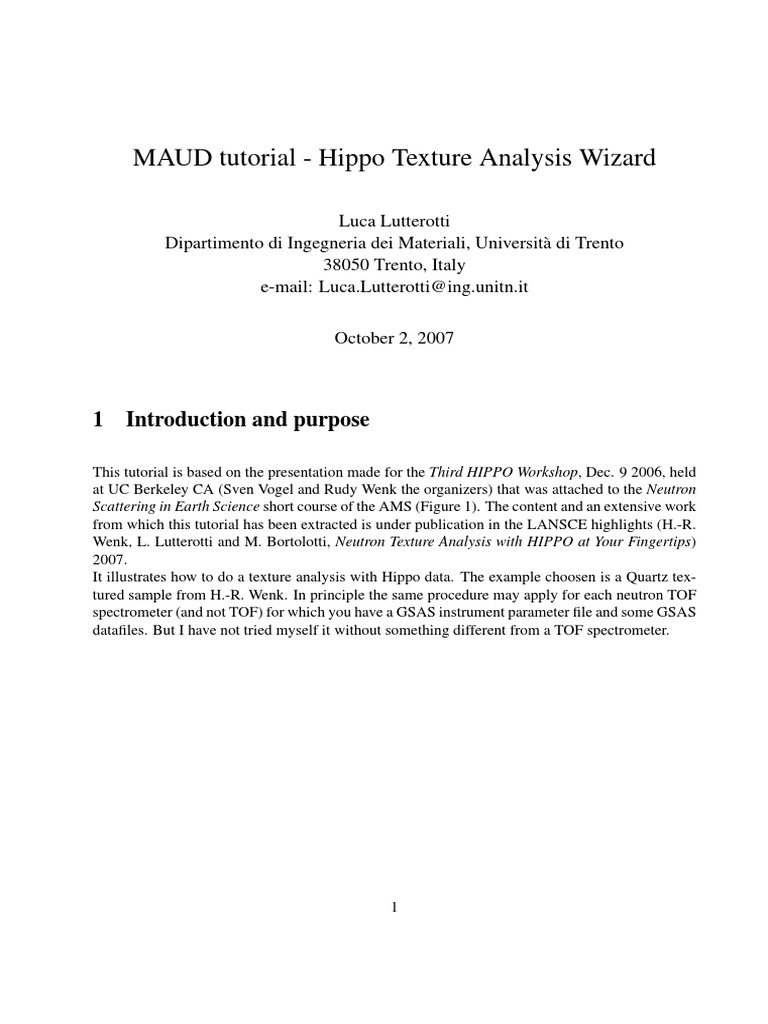 MAUD Tutorial: Hippo Texture Analysis | PDF | Applied And ...