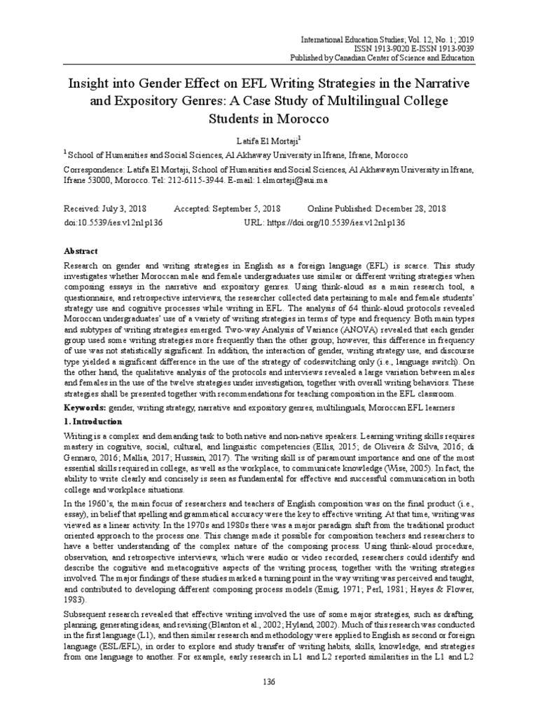 Insight Into Gender Effect On EFL Writing Strategi | PDF | English As A ...