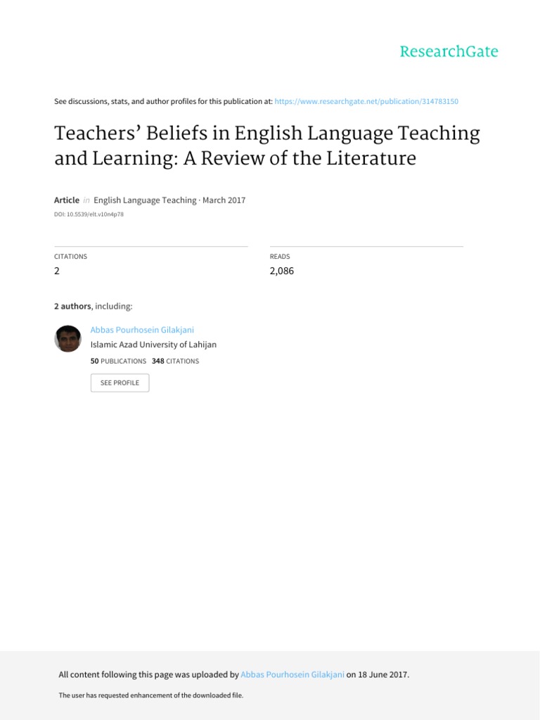 (ARTICULO) Teachers Beliefs in English Language Teaching and Learning ...