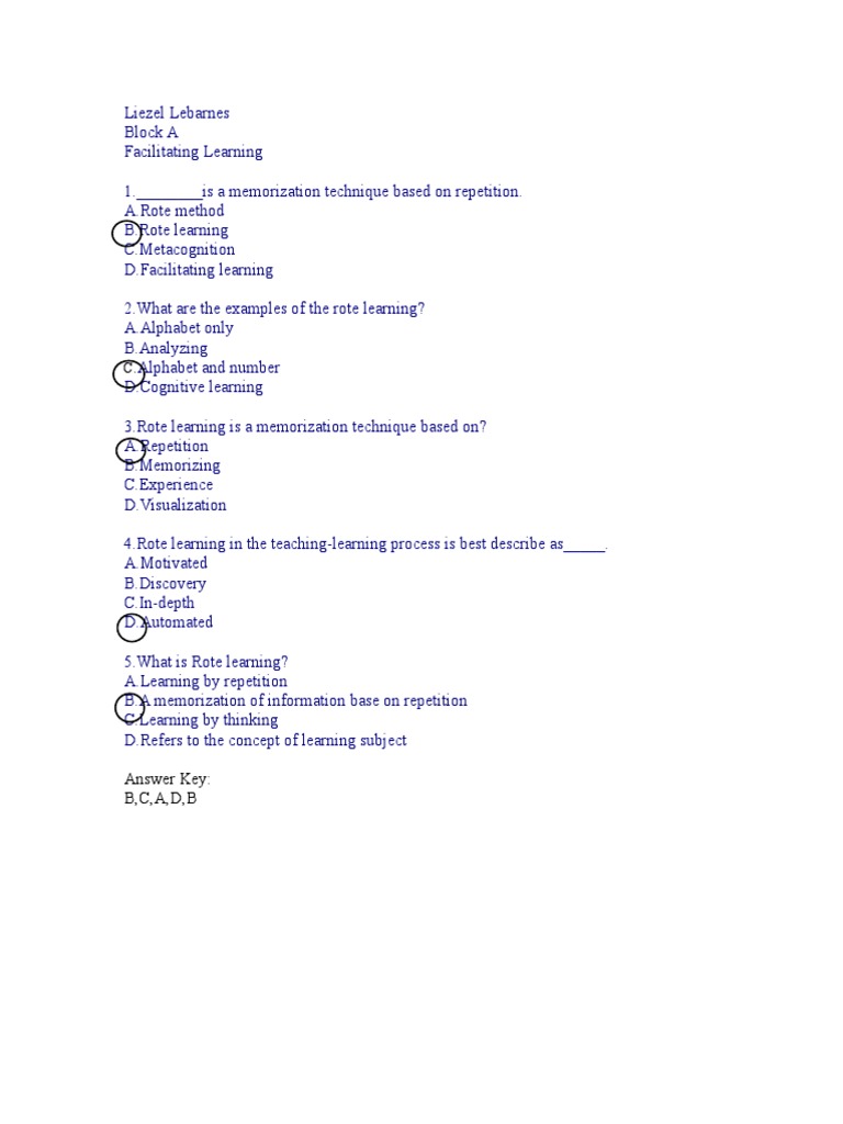 Rote Learning: Techniques and Examples | PDF