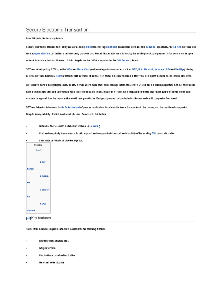 Overview of Secure Electronic Transaction (SET) | PDF | Business | Security