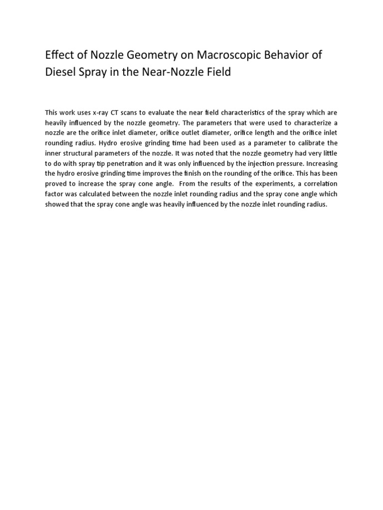 Effect of Nozzle Geometry On Macroscopic Behavior of Diesel Spray in ...