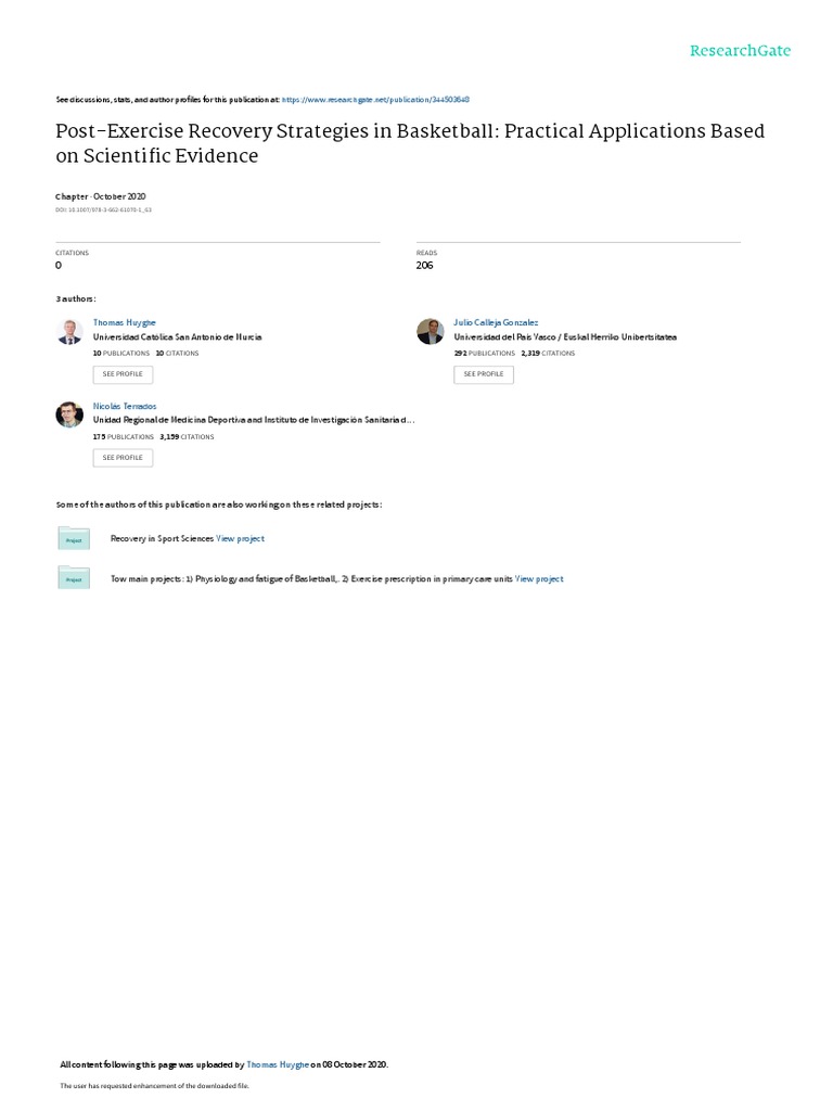 PostExercise Recovery Strategies in Basketball Practical Applications