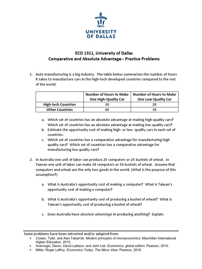 Eco 1311 University Of Dallas Comparative And Absolute Advantage