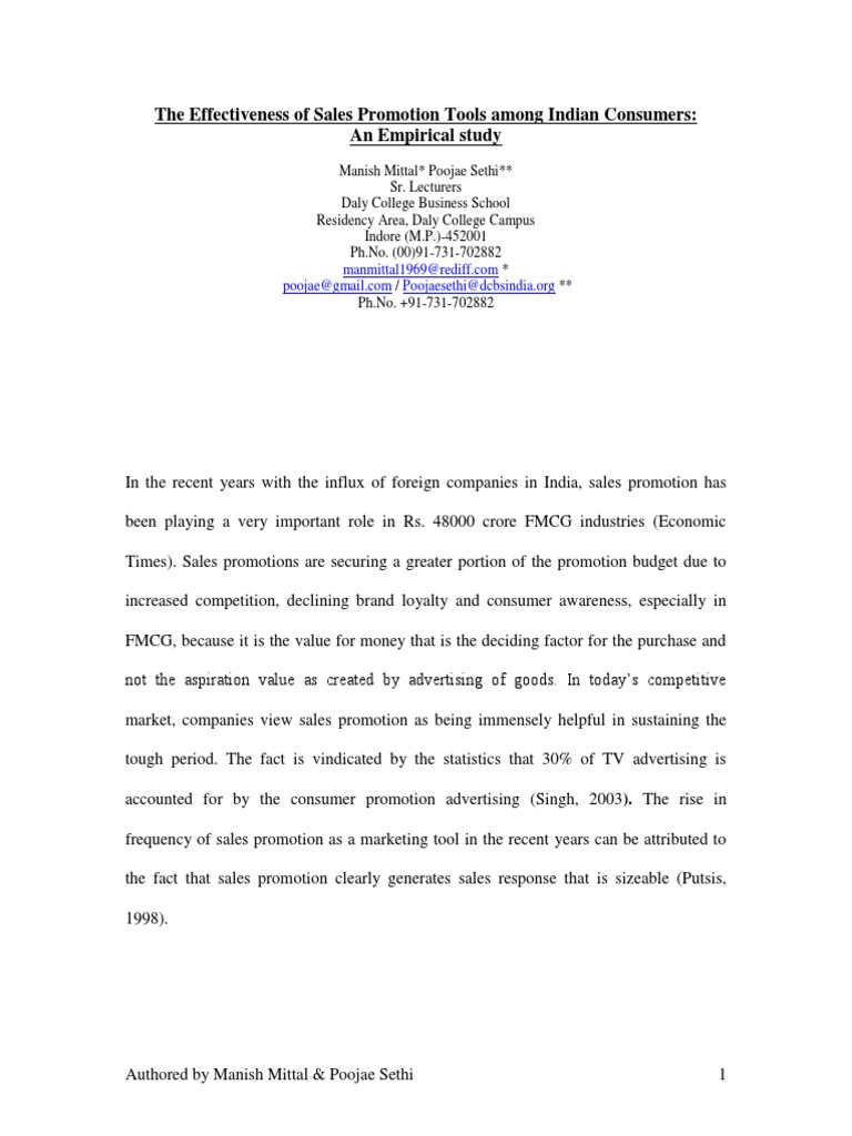 Sales Promotion Effectiveness in India | PDF | Coupon | Brand