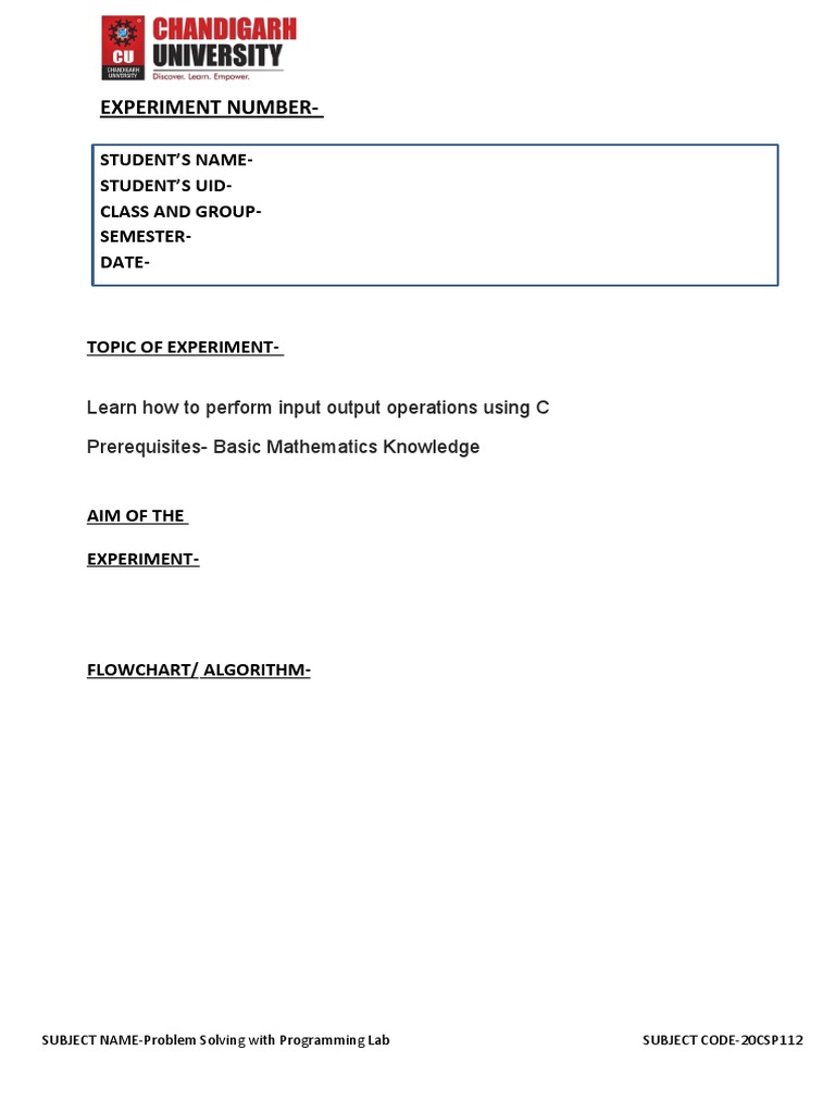 Experiment Number-: Student'S Name-Student'S Uid - Class and Group ...