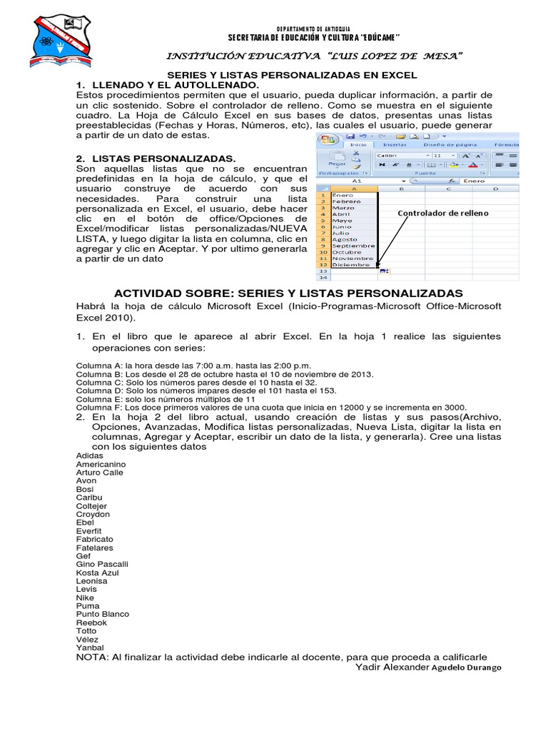 Series Y Listas Personalizadas En Excel Pdf Microsoft Excel Hoja