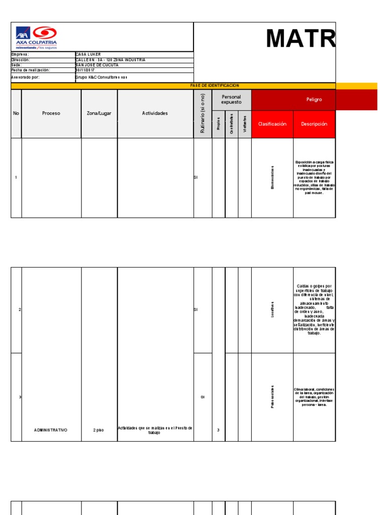 MODELO MATRIZ DE RIESGOS EXCEL (Arreglada) | PDF | Quemar | Dolor lumbar
