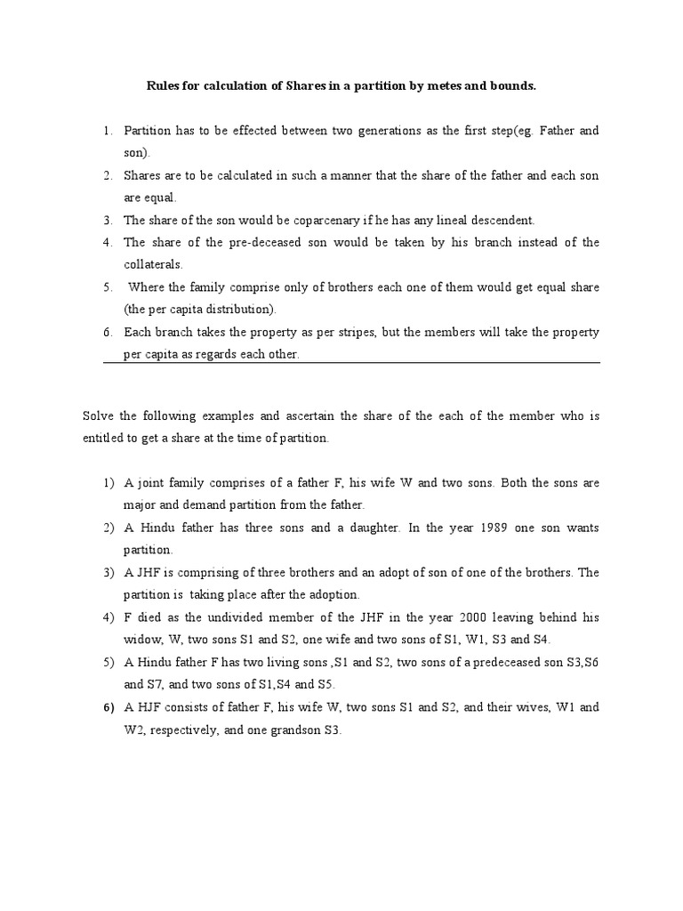 Rules For Calculation of Shares in A Partition by Metes and Bounds PDF