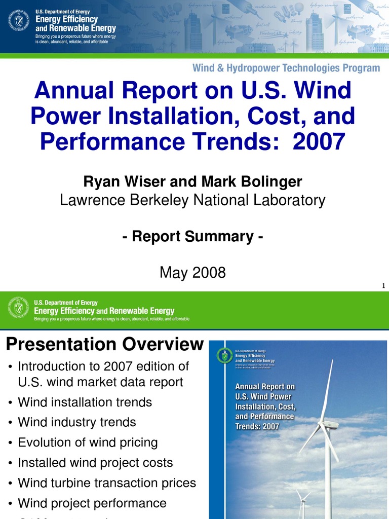 Annual Report On US Wind Power Perfomance Trends-2007 (Presentation ...