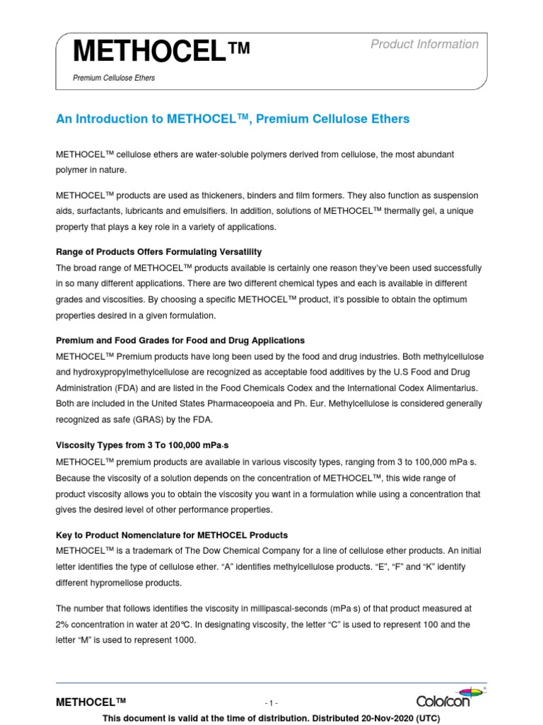 Methocel Cellulose Ethers Technical Handbook – SWLHHE