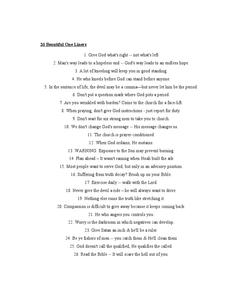 26 Beautiful One Liners | PDF