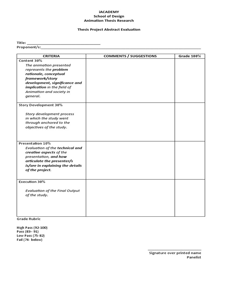 Animation Thesis Evaluation Criteria | PDF | Art