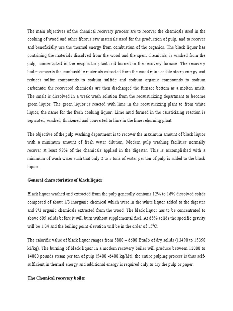 Chemical Recovery Process in Pulp and Paper Manufacturing Objectives