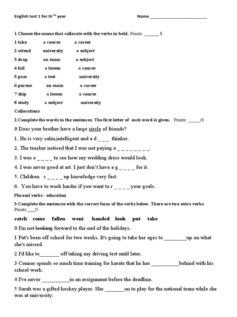 Focus 4 Unit 1 Test
