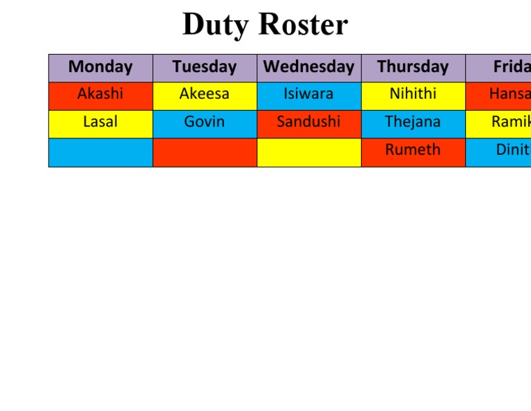 Duty Roster | PDF | Religion & Spirituality