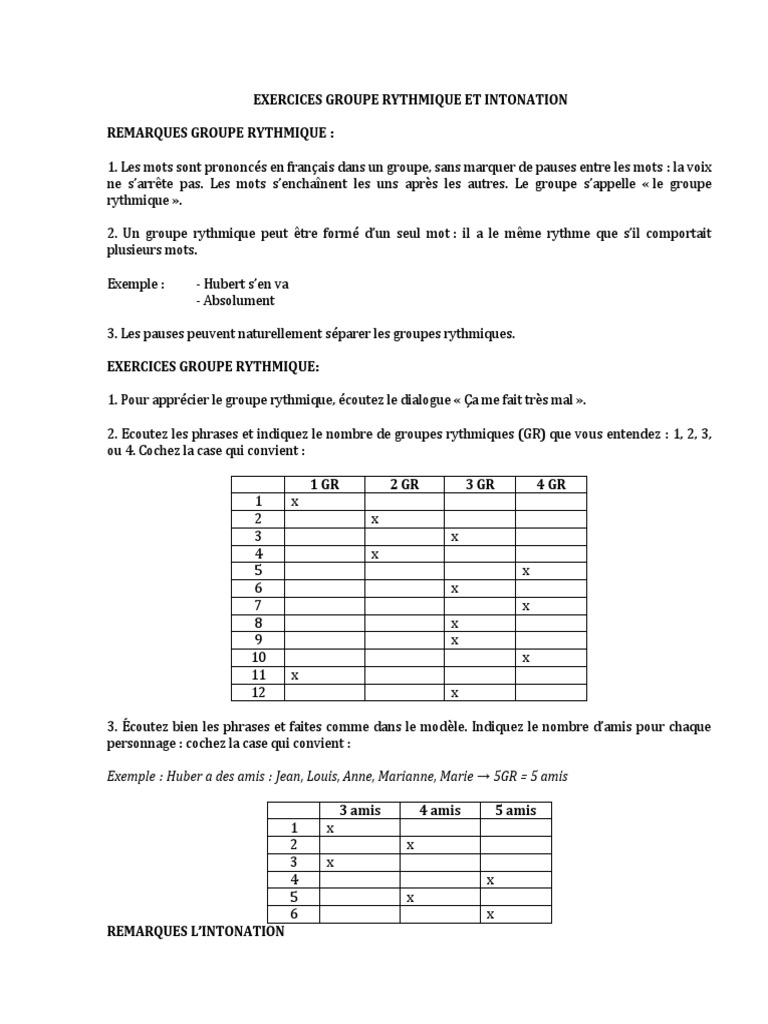 Exercices Groupe Ryth Et Intonation | PDF | Phrase | Question