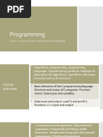 Programming: Lesson 1. Course Overview. Introduction To Programming