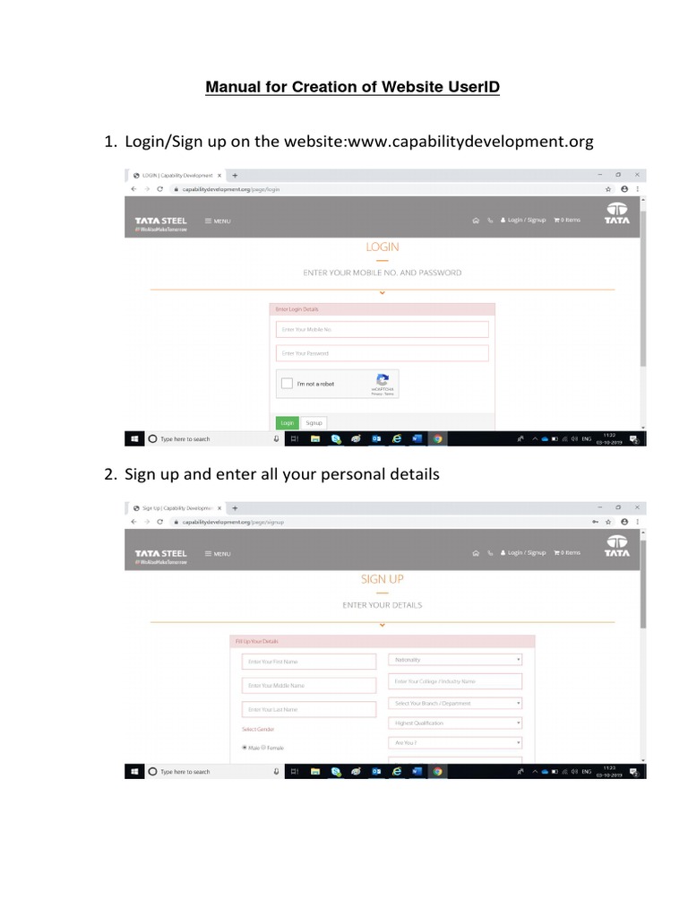 Website User ID Creation Manual | PDF | Career & Growth | Business