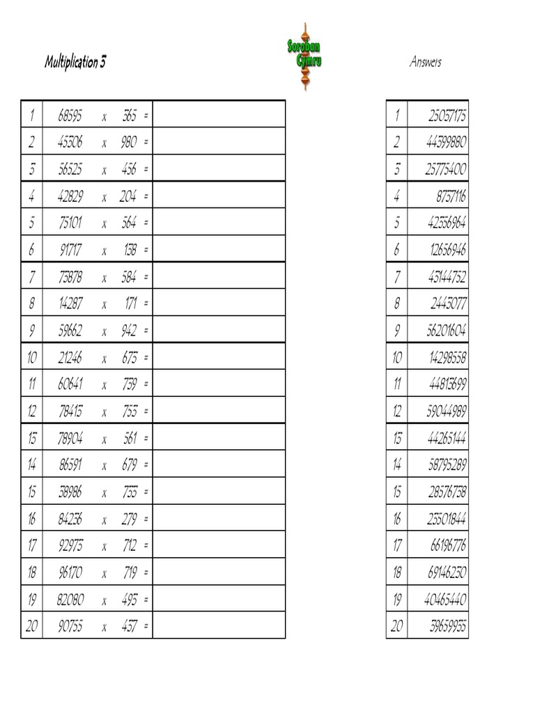 200 Multiplication Problems with Answers | PDF