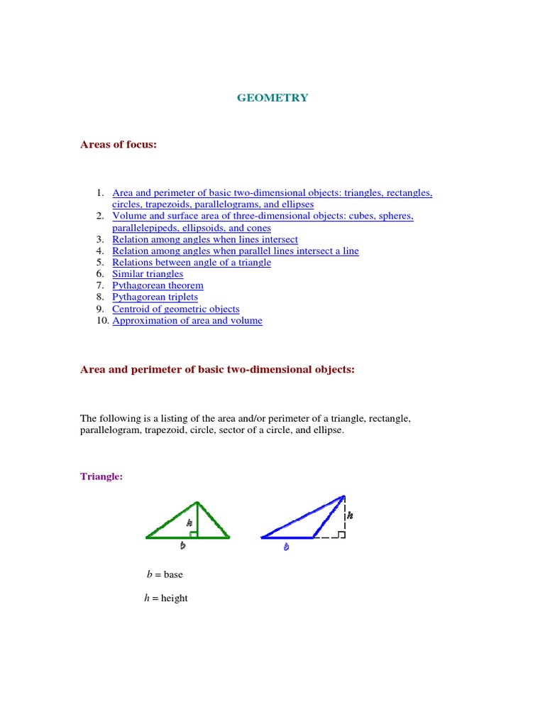 Geometry: Area, Volume, and Angles Guide | PDF | Area | Triangle