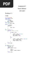 Assignment 2 Imran Shaheer 19F-0285 Problem # 1: Code