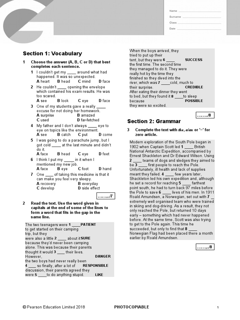B2 First Unit 4 Test: Section 1: Vocabulary | PDF | Ernest Shackleton
