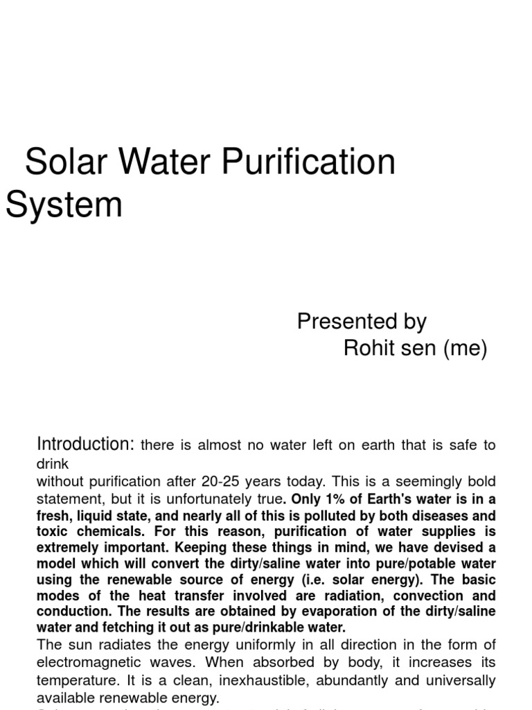 Solar Water Purification System Presented by Rohit Sen (Me) PDF