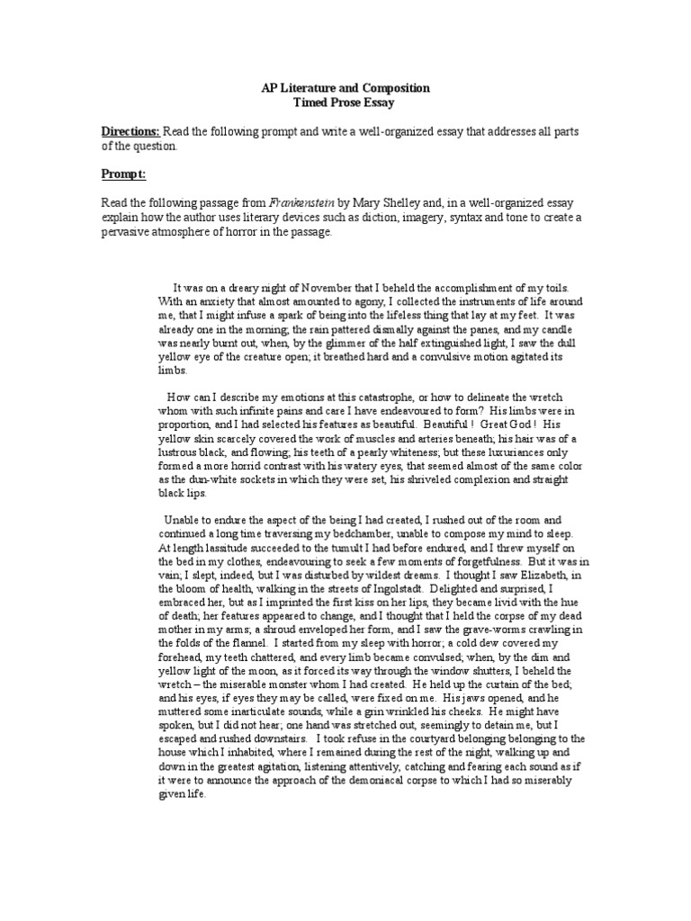 AP Literature and Composition - Frankenstein Prose Prompt  PDF