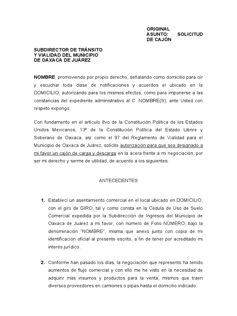 Solicitud de Cajón de Estacionamiento Municipio de Oaxaca de Juárez