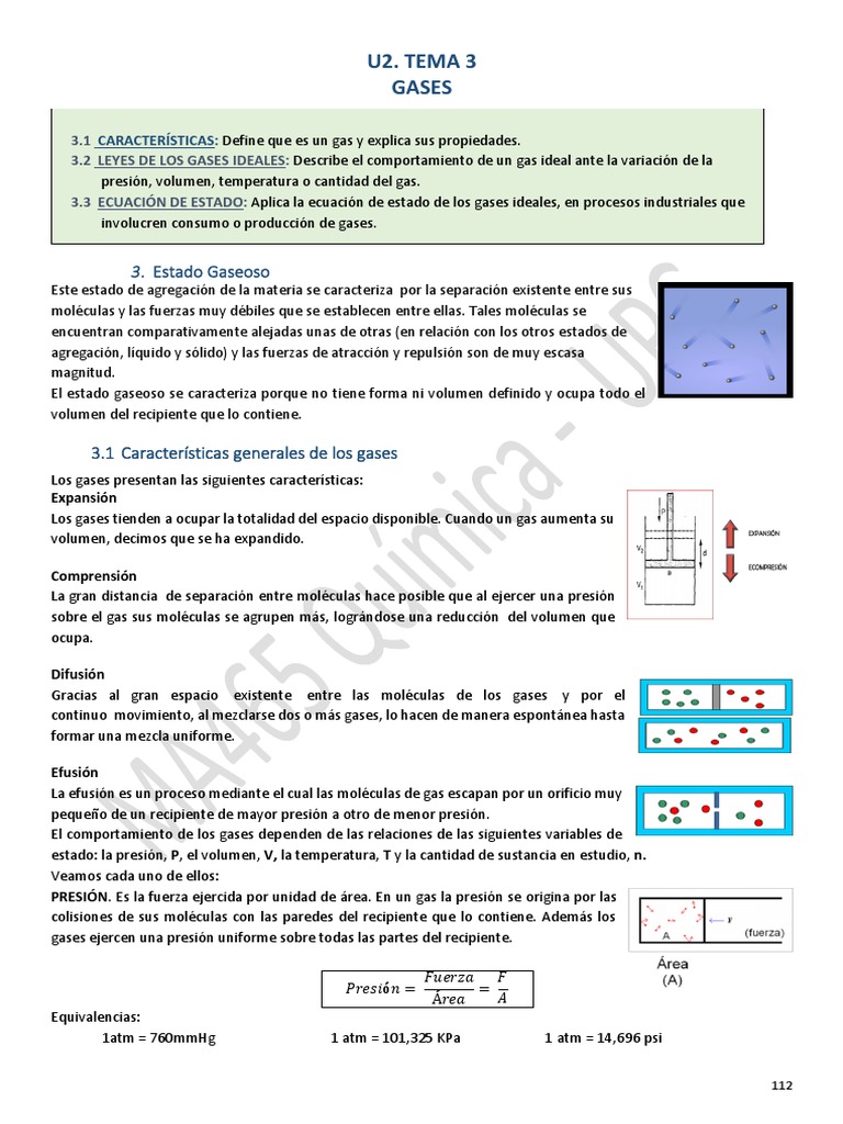 U2 Tema3. Gases Ideales | PDF | Gases | Fases de la materia
