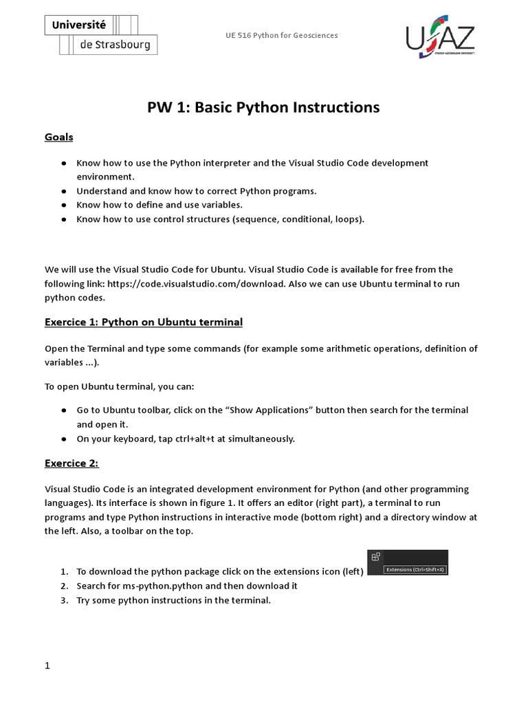 PW 1: Basic Python Instructions: Goals | PDF | Python (Programming ...
