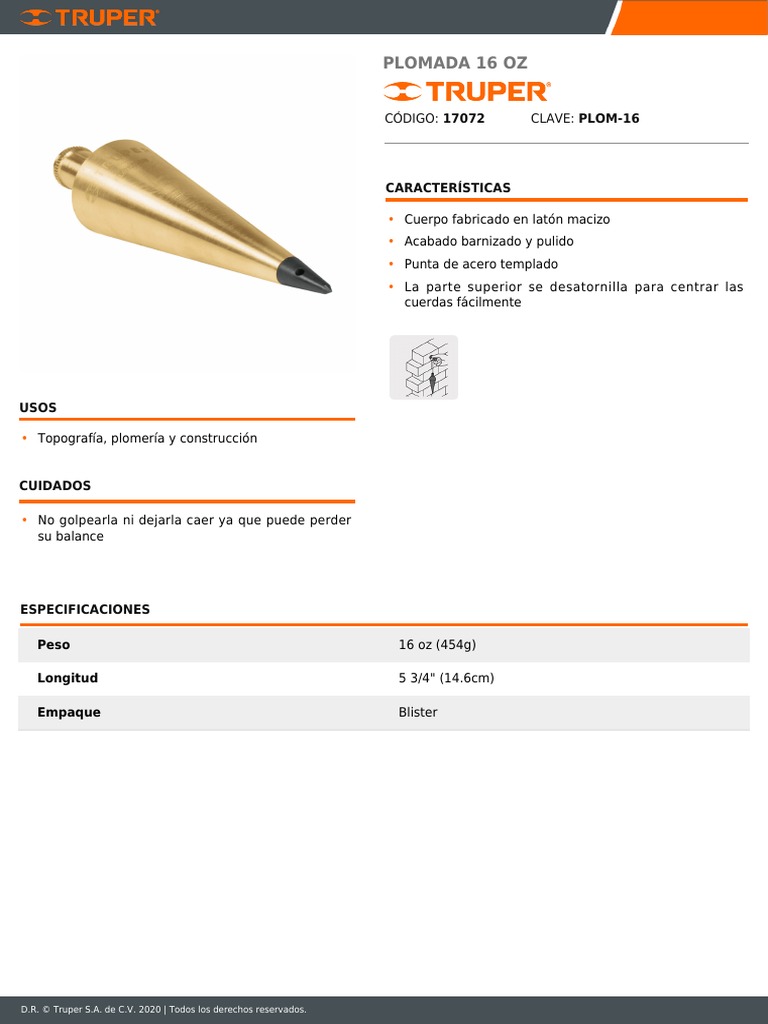 Plomada 16 Oz: Características | PDF