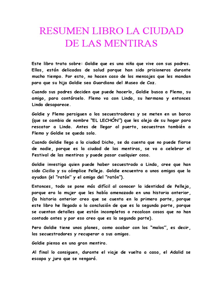 Resumen Libro La Ciudad de Las Mentiras PDF